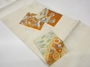 リサイクル　色紙に松・花鳥模様織出し名古屋帯